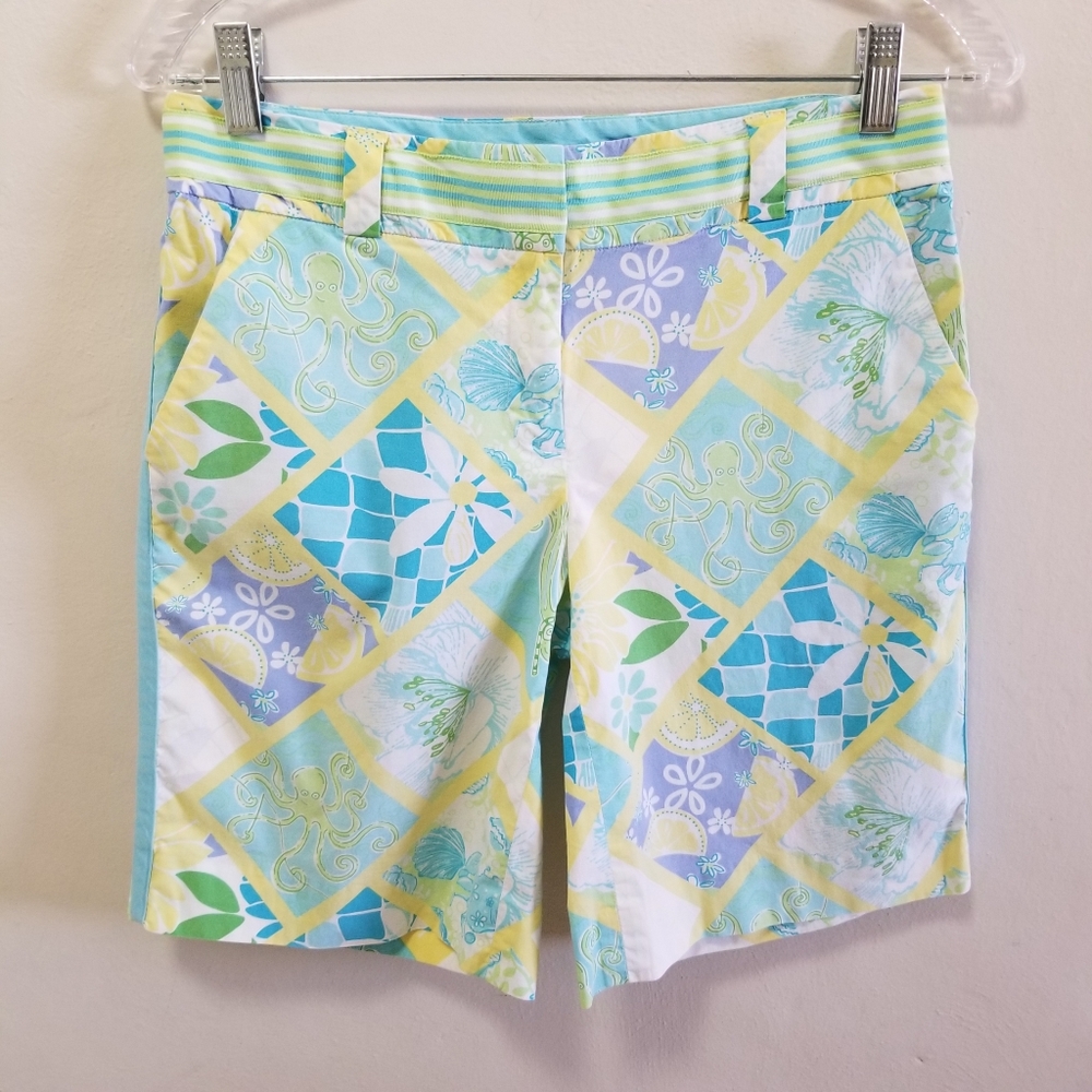 Lilly Pulitzer Womens Shorts Octupus Crab Floral Vintage Hawaiian Tropical Sz 2